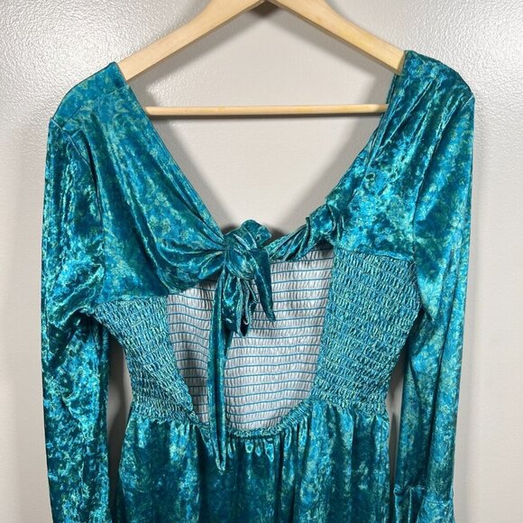 Free People Bali Tightrope Romper Size Large Turquoise Velvet Mermaidcore Boho - Picture 9 of 13